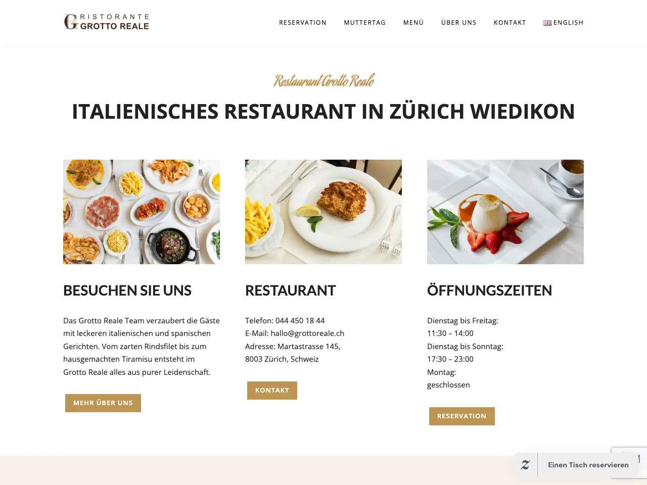 Webseite Restaurant Grotto Reale